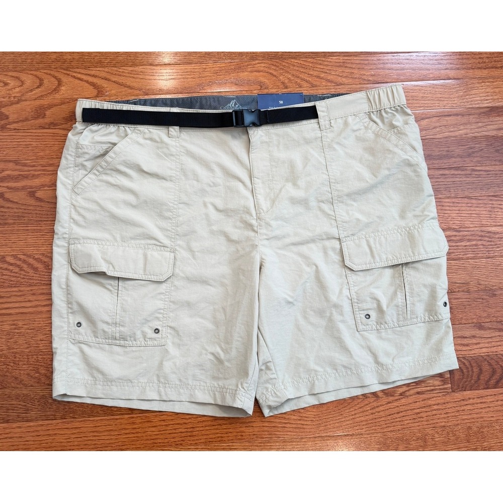 New Croft & Barrow Cargo Shorts Mens 50 Khaki Nylon Ripstop Hiking Belted 9"